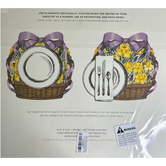 NEW Hester & Cook Floral Daffodil Basket Spring Easter Paper Placemats 12 Pack - Picture 11 of 11